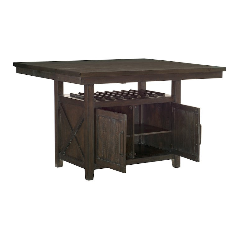 Dark wood kitchen island with storage cabinets on a white background