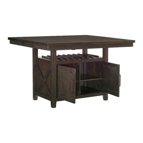 Dark wood kitchen island with storage cabinets on a white background