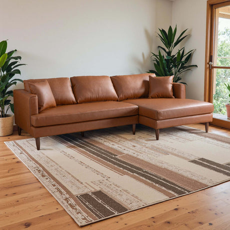 Blake Mid-Century Modern L-Shaped Sectional Sofa in Cognac Vegan Leather with Right Facing Design - sold by Home Elegance USA