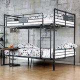 Full Over Full Industrial Style Metal Bunk Bed With Attached Ladder Upper Guard Rails Pipe Structure Antique Black