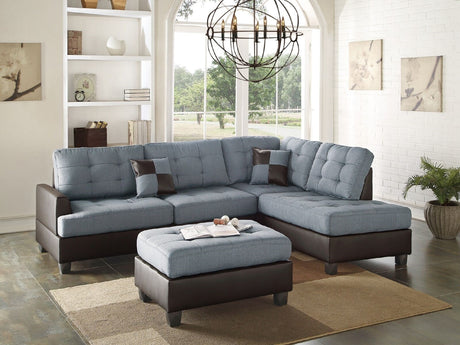 Contemporary Sectional Sofa Grey Polyfiber Linen Like Fabric Cushion Tufted Reversible 3pc Sectional Sofa L/R Chaise Ottoman Living Room Furniture Pillows - sold by Home Elegance USA