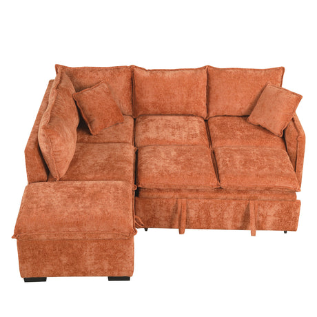 Convertible L-shaped Sofa Bed with Storage Ottoman, Power Sockets & USB Ports, Orange Chenille, 82.67' - sold by Home Elegance USA