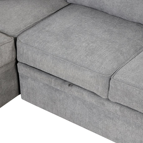 Modern Sleeper Sofa Bed with Storage Ottoman, Gray Linen, 84.75' L Shape Couch for Living Room or Apartment - sold by Home Elegance USA