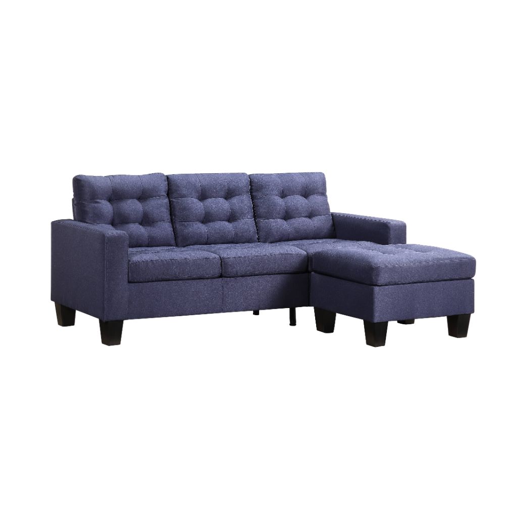 Acme - Earsom Reversible Sofa & Ottoman 56650 Blue Linen