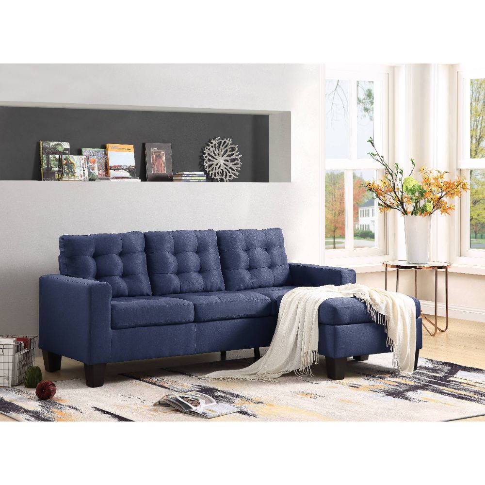 Acme - Earsom Reversible Sofa & Ottoman 56650 Blue Linen