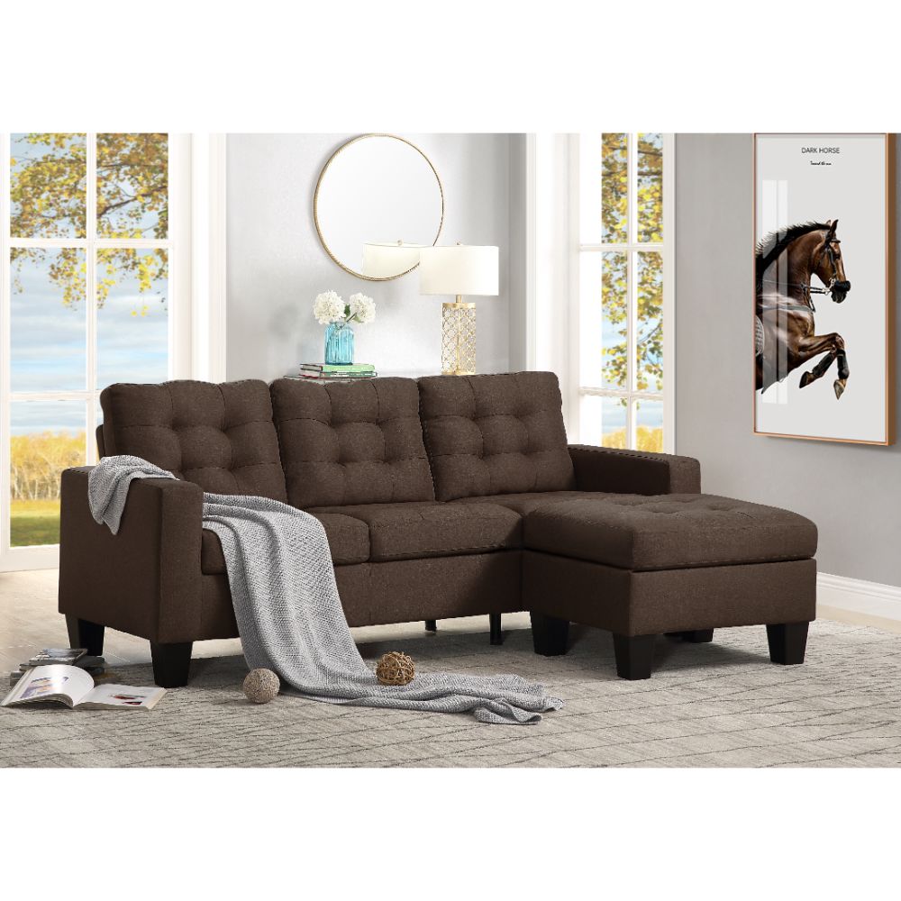 Acme - Earsom Reversible Sofa & Ottoman 56655 Brown Linen