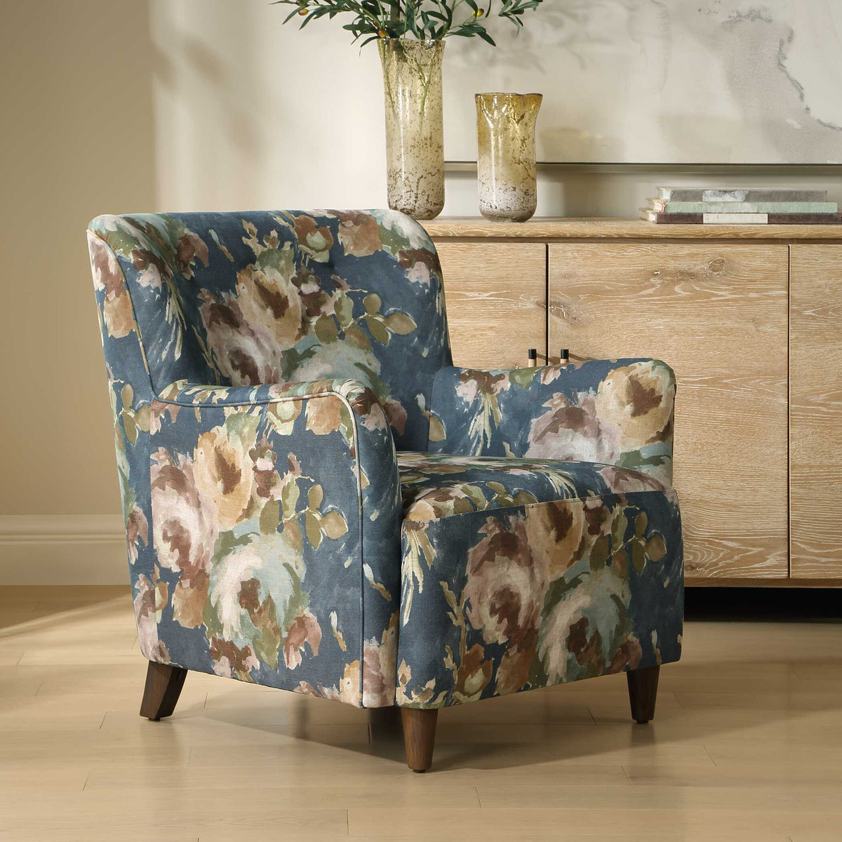 Lainey Floral Upholstered Armchair - Blue by Uttermost - View 3