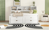 Full Size Wood Daybed with 2 Bedside Cabinets, Upper Shelves and 4 Drawers, White - Home Elegance USA