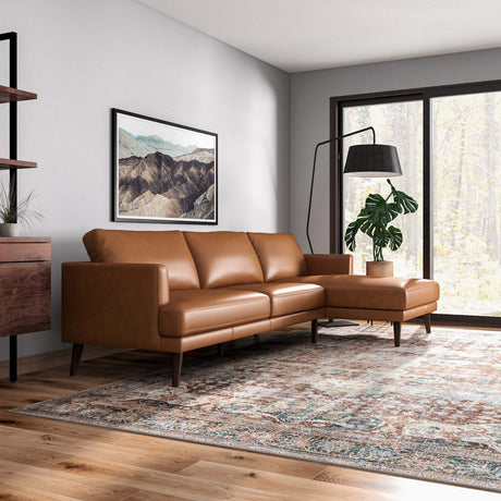 Lore  L-Shaped Genuine Leather Sectional In Tan Right Facing - sold by Home Elegance USA