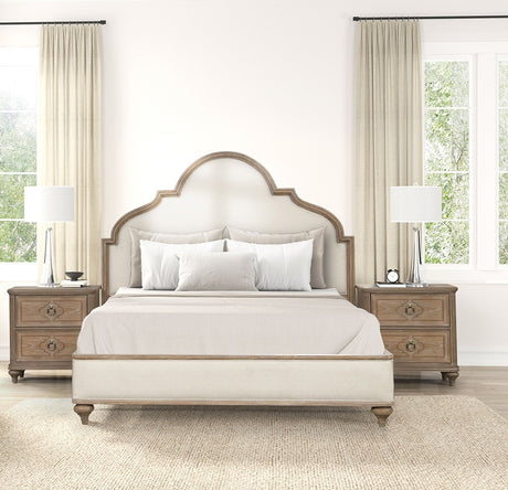 Rustic Oak 3pc Eastern King Size Bed 2x Nightstands w USB Solid wood Unique Legs Bedroom Furniture Traditional Look Upholstered Bedframe - sold by Home Elegance USA