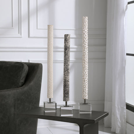 Makira Cylindrical Sculptures (Set of 3) - Silver / White by Uttermost - View 2