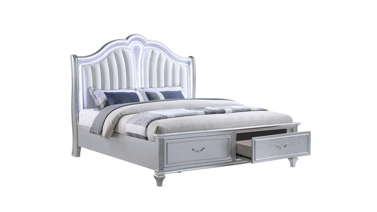 Mystic Contemporary Style Upholstered LED headboard Queen Bed made with Wood in Silver(CA Inventory)