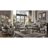 Acme - Versailles Chair W/2 Pillows 56822 Silver Synthetic Leather & Antique Platinum Finish