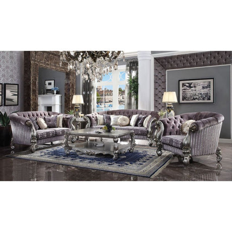 Acme - Versailles Sofa W/7 Pillows 56825 Velvet & Antique Platinum