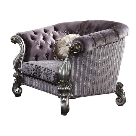 Acme - Versailles Chair W/2 Pillows 56827 Velvet & Antique Platinum