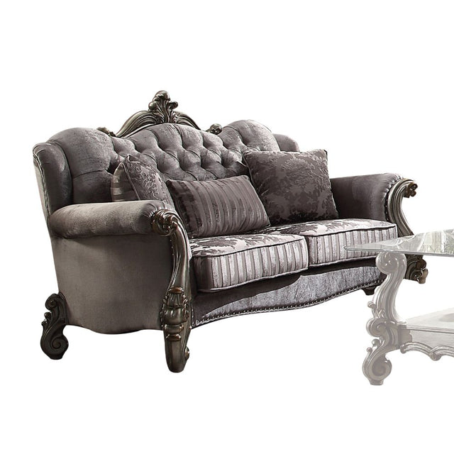 Acme - Versailles Loveseat W/3 Pillows 56841 Velvet & Antique Platinum