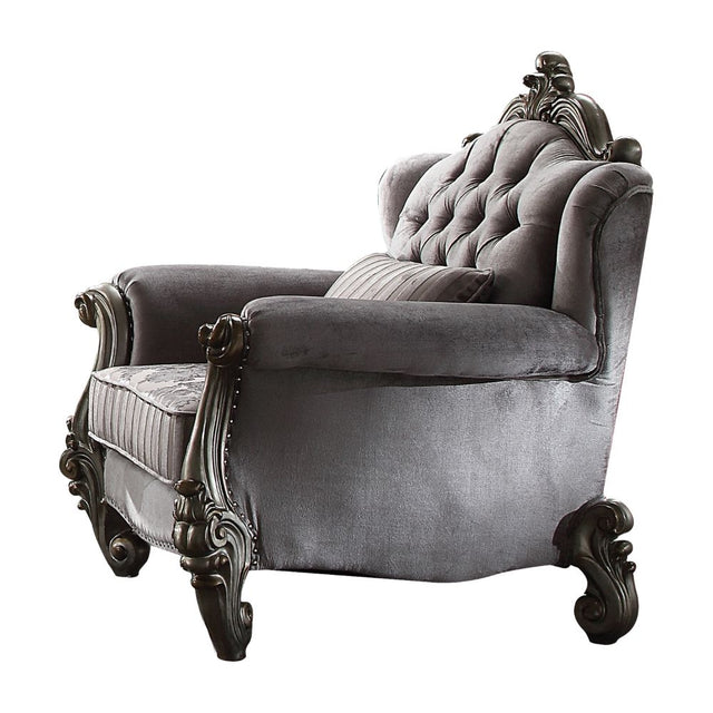 Acme - Versailles Chair W/Pillow 56842 Velvet & Antique Platinum