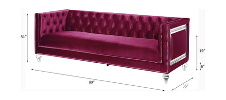 Acme - Heibero Sofa W/2 Pillows (Same Lv01400) 56895 Burgundy Velvet