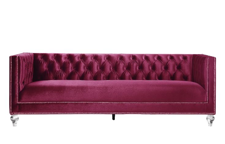 Acme - Heibero Sofa W/2 Pillows (Same Lv01400) 56895 Burgundy Velvet