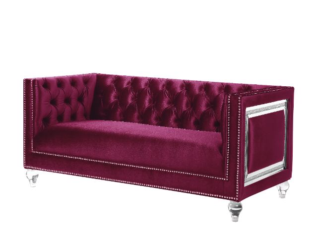 Acme - Heibero Loveseat W/2 Pillows (Same Lv01401) 56896 Burgundy Velvet