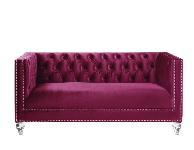 Acme - Heibero Loveseat W/2 Pillows (Same Lv01401) 56896 Burgundy Velvet