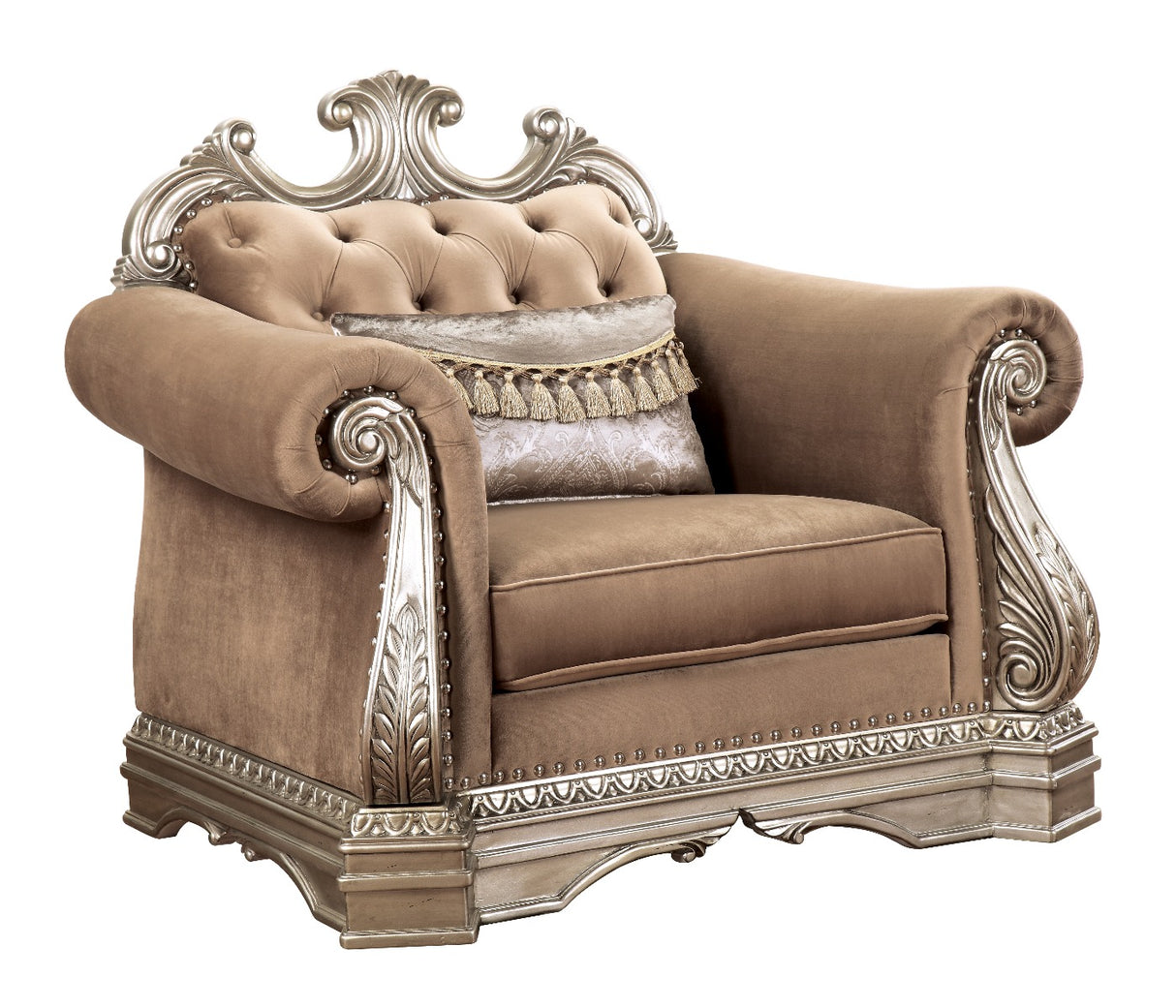 Acme - Northville Chair W/Pillow 56932 Velvet & Antique Silver Finish