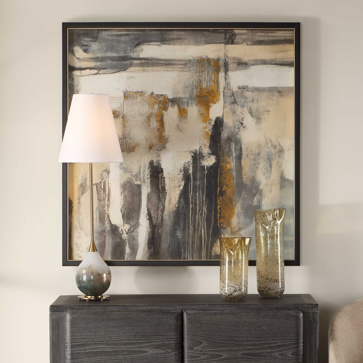 Landslide Framed Abstract Print Black / Brass / Gold / Gray / Orange / White / Yellow - Dark Gray / Beige by Uttermost - View 2