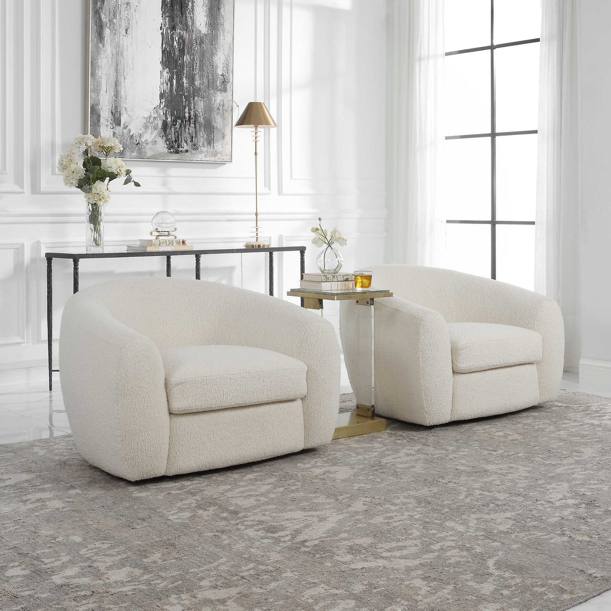 Capra Art Deco White Swivel Chair by Uttermost - View 6