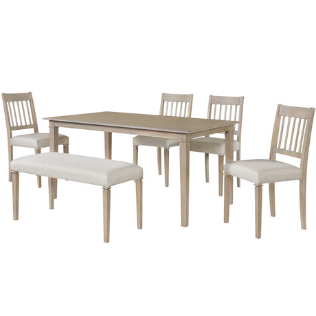 6-Piece Retro Dining Room Set, Classic Kitchen Furniture Set, Wooden Rectangular Table and 4 Chairs with Bench for kitchen & Dining Room, Easy Assembly, Space Saving, (BROWN) - sold by Home Elegance USA