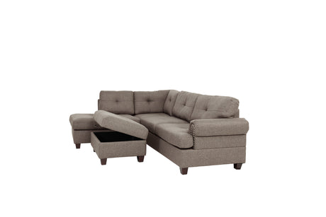 Contemporary 3-pcs Sectional Sofa Mocha Dorris Fabric Cushion Sofa Chaise Ottoman Reversible Couch Pillows - sold by Home Elegance USA