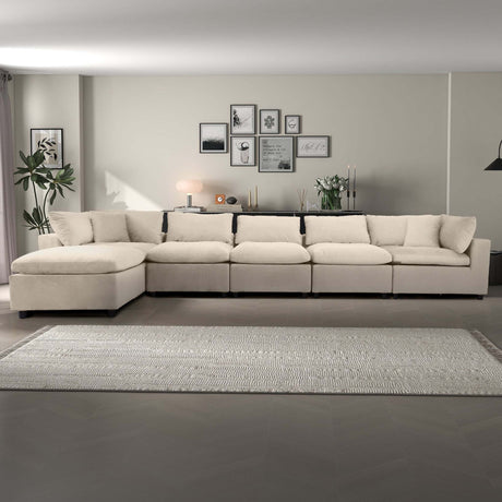 Hayward Ivory Velvet Modular Sectional Sofa with Foam Cushions and Removable Back, Elegant and Durable - sold by Home Elegance USA