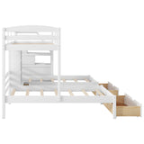 Twin over Twin&Twin Bunk Bed, Triple Bunk Bed with Drawers, Staircase with Storage, Built-in Shelves, White - sold by Home Elegance USA