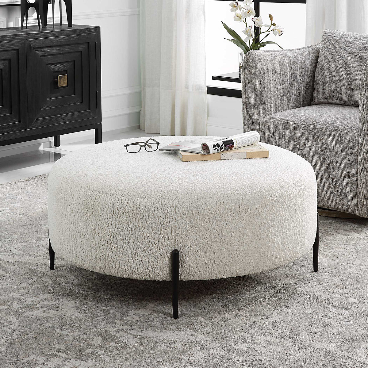 Arles Large Plush Ottoman - White by Uttermost - View 3