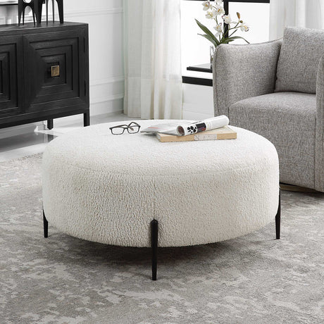 Arles Large Plush Ottoman - White by Uttermost - View 3