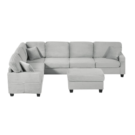 Modern U-shaped Sectional Sofa with Movable Ottoman and Side Storage Pockets, Grey Corduroy, 125.2' - sold by Home Elegance USA