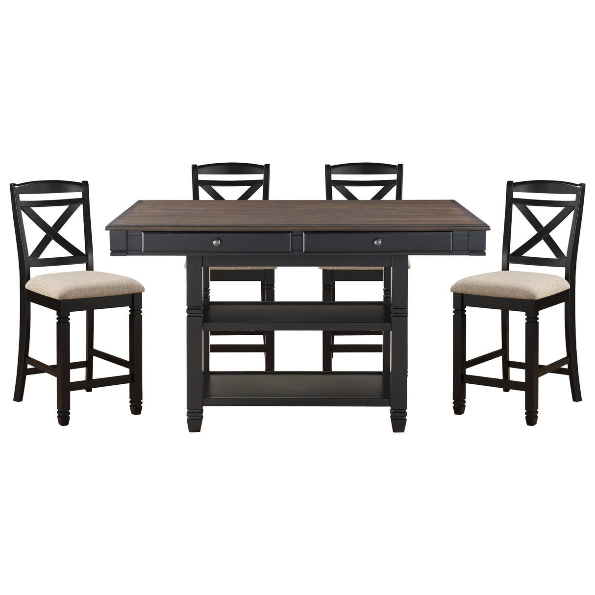 Baywater 7 Piece Counter Height Table Set In Natural And Black 5705Bk-36-7Set | Homelegance - Home Elegance USA