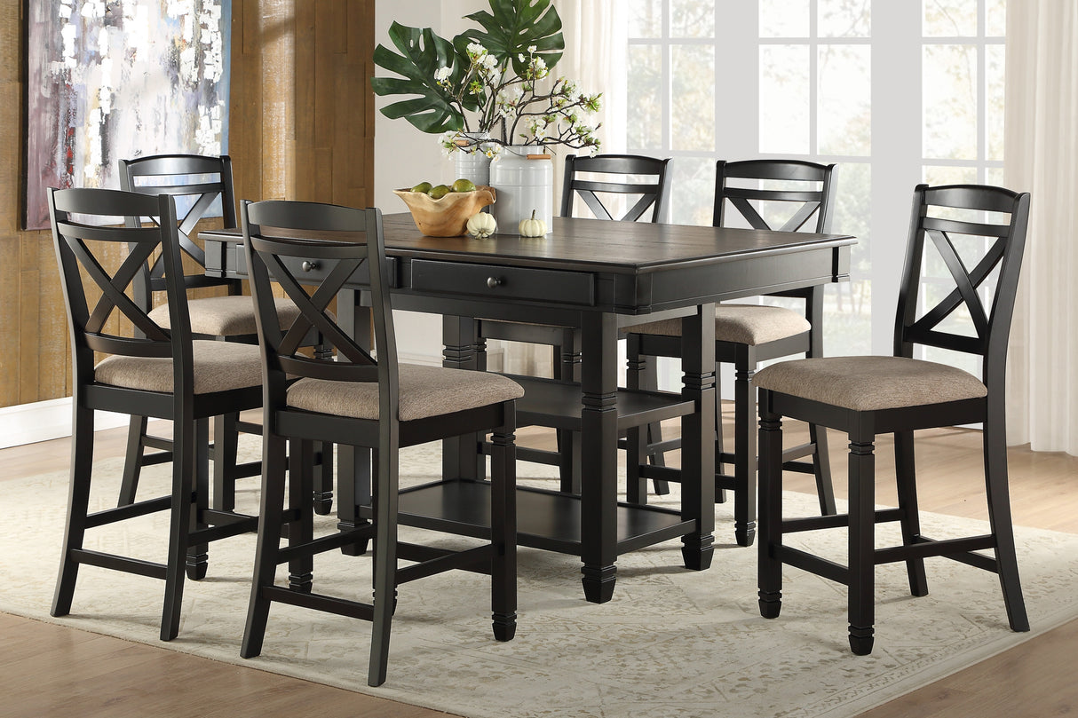 Baywater 7 Piece Counter Height Table Set In Natural And Black 5705Bk-36-7Set | Homelegance - Home Elegance USA
