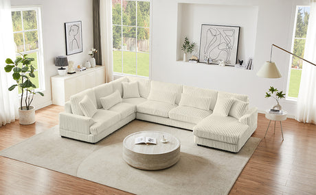 Modern Oversized U-shaped Sectional Sofa with Chaise Lounge in Beige Corduroy, 129' - sold by Home Elegance USA