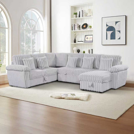 110-inch U-shaped corduroy super soft sectional sofa with storage and pull-out bed, corner coffee table with cup holder and USB port; suitable for living room, comfortable corduroy sectional sofa - sold by Home Elegance USA