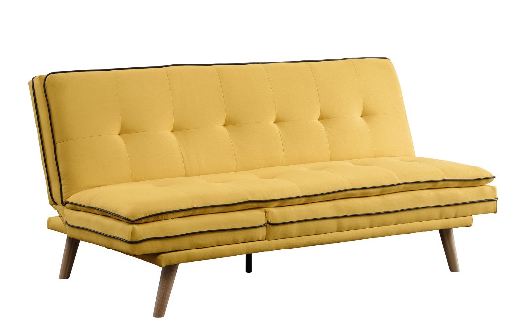 Acme - Savilla Adjustable Sofa 57160 Yellow Linen & Oak Finish