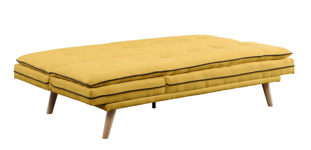 Acme - Savilla Adjustable Sofa 57160 Yellow Linen & Oak Finish