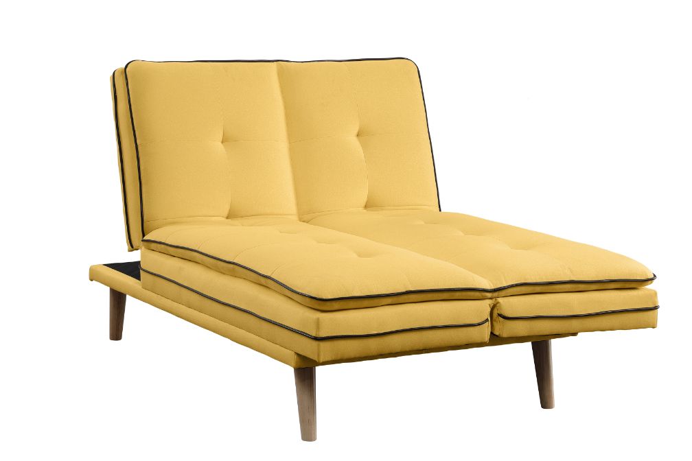 Acme - Savilla Adjustable Sofa 57160 Yellow Linen & Oak Finish