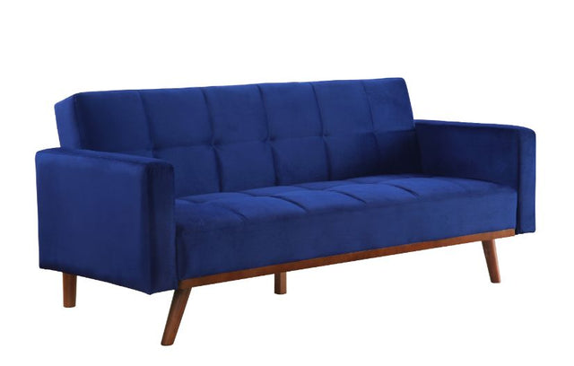 Acme - Tanitha Adjustable Sofa 57205 Blue Velvet & Natural Finish