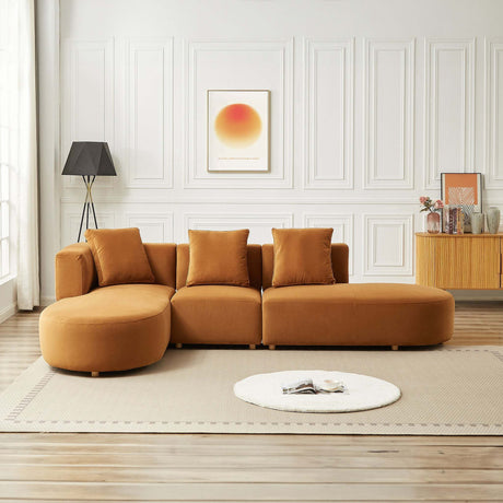 Orby Velvet Sectional Sofa Left Facing with Cloud Comfort in Cognac Velvet, 73.62 x 124.00 x 30.00 inches - sold by Home Elegance USA