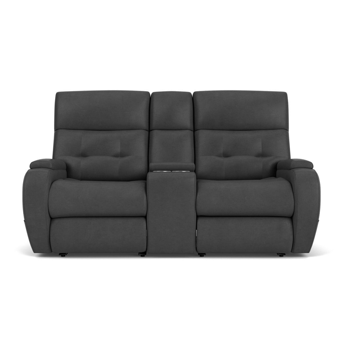 Strait Leather Power Reclining Loveseat With Console & Power Headrests | Flexsteel