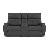 Strait Leather Power Reclining Loveseat With Console & Power Headrests | Flexsteel
