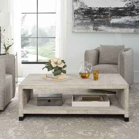 Bosk White Washed Coffee Table - Dark Gray by Uttermost - View 2