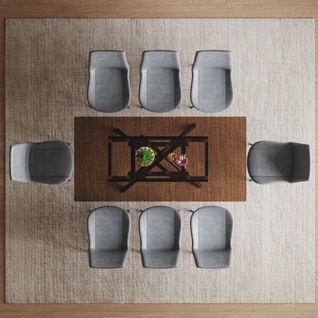 59-inch Expandable Dining Table Set with 8 Gray Ergonomic Chairs, Black Sandblasted Glass Top & X-Base, 4-6 Seater Modern Dining Set for Small Spaces, Kitchen and Apartment - sold by Home Elegance USA