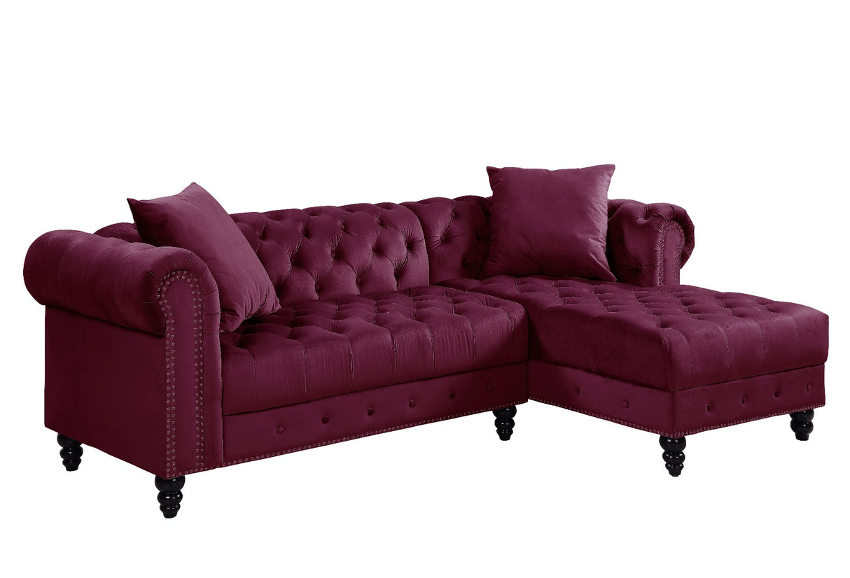 Adnelis Sectional Sofa W/2 Pillows 57315 Red Velvet | Acme | Home Elegance USA