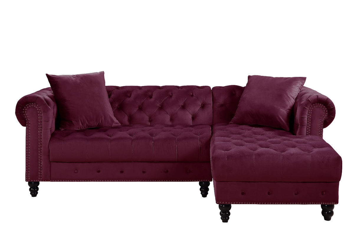 Adnelis Sectional Sofa W/2 Pillows 57315 Red Velvet | Acme - 57315 - Home Elegance USA - 3